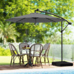 Costway Ombrellone pendente da 350cm con 32 luci LED pannello solare batterie sacco di sabbia, Ombrellone da esterno Grigio - immagine 2
