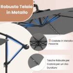 Costway Ombrellone pendente da 350cm con 32 luci LED pannello solare batterie sacco di sabbia, Ombrellone da esterno Grigio - immagine 6