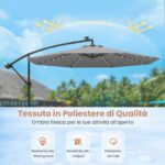 Costway Ombrellone pendente da 350cm con 32 luci LED pannello solare batterie sacco di sabbia, Ombrellone da esterno Grigio - immagine 9