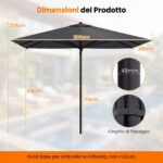Costway Ombrellone quadrato 3x3 m con 8 stecche metalliche robuste asta smontabile, Ombrellone da esterno senza base tessuto poliestere Grigio - immagine 2