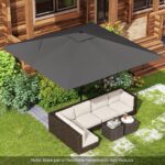 Costway Ombrellone quadrato 3x3 m con 8 stecche metalliche robuste asta smontabile, Ombrellone da esterno senza base tessuto poliestere Grigio - immagine 4