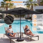 Costway Ombrellone quadrato 3x3 m con 8 stecche metalliche robuste asta smontabile, Ombrellone da esterno senza base tessuto poliestere Grigio - immagine 10