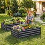 Costway Orto rialzato da esterno con fondo aperto, Letto da giardino in acciaio zincato resistente alle intemperie - immagine 4