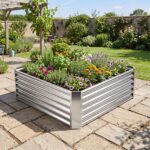 Costway Orto rialzato da esterno in metallo zincato fioriera senza base, Letto da giardino per piante fiori verdure 124,5 x 124,5 x 44,5 cm - immagine 2