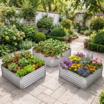 Costway Orto rialzato da esterno in metallo zincato fioriera senza base, Letto da giardino per piante fiori verdure 124,5 x 124,5 x 44,5 cm - immagine 3