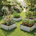 Costway Orto rialzato da esterno in metallo zincato fioriera senza base, Letto da giardino per piante fiori verdure 124,5 x 124,5 x 44,5 cm - immagine 4