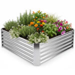 Costway Orto rialzato da esterno in metallo zincato fioriera senza base, Letto da giardino per piante fiori verdure 124,5 x 124,5 x 44,5 cm