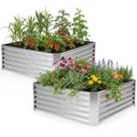 Costway Orto rialzato da esterno in metallo zincato fioriera senza base, Letto da giardino per piante fiori verdure 124,5 x 124,5 x 44,5 cm - immagine 6