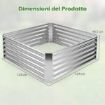 Costway Orto rialzato da esterno in metallo zincato fioriera senza base, Letto da giardino per piante fiori verdure 124,5 x 124,5 x 44,5 cm - immagine 7