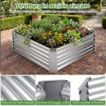 Costway Orto rialzato da esterno in metallo zincato fioriera senza base, Letto da giardino per piante fiori verdure 124,5 x 124,5 x 44,5 cm - immagine 8