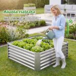Costway Orto rialzato da esterno in metallo zincato fioriera senza base, Letto da giardino per piante fiori verdure 124,5 x 124,5 x 44,5 cm - immagine 9