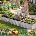 Costway Orto rialzato da esterno in metallo zincato fioriera senza base, Letto da giardino per piante fiori verdure 124,5 x 124,5 x 44,5 cm - immagine 10