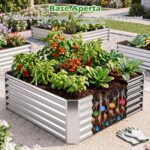 Costway Orto rialzato da esterno in metallo zincato fioriera senza base, Letto da giardino per piante fiori verdure 124,5 x 124,5 x 44,5 cm - immagine 11