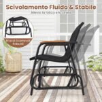 Costway Panca a dondolo da esterno per 2 persone con braccioli curvi, Sedia a dondolo in legno e seduta in tessuto traspirante Nero - immagine 11