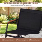 Costway Panca a dondolo da esterno per 2 persone con braccioli curvi, Sedia a dondolo in legno e seduta in tessuto traspirante Nero - immagine 9