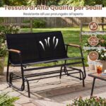 Costway Panca a dondolo da esterno per 2 persone con braccioli curvi, Sedia a dondolo in legno e seduta in tessuto traspirante Nero - immagine 10