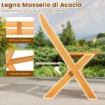 Costway Panca pieghevole da esterno in legno di acacia per 2 persone, Panca da giardino capacità 360 kg per veranda balcone cortile parco - immagine 10