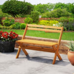 Costway Panca pieghevole da esterno in legno di acacia per 2 persone, Panca da giardino capacità 360 kg per veranda balcone cortile parco - immagine 4