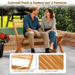 Costway Panca pieghevole da esterno in legno di acacia per 2 persone, Panca da giardino capacità 360 kg per veranda balcone cortile parco - immagine 9