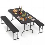 Costway Panca pieghevole in plastica 182 cm per interni ed esterni, Sedia da picnic portatile con piano HDPE Nero - immagine 5