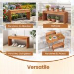 Costway Panchina da esterno con seduta a doghe in legno massello, Panca a 2 posti per ingresso giardino e gazebo - immagine 7