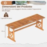 Costway Panchina da esterno in legno di acacia per 2-3 persone, Panchina senza schienale per patio giardino e veranda - immagine 6