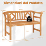 Costway Panchina da esterno in legno di acacia per 2 persone con schienale e braccioli, Panchina da giardino capacità 360 kg per veranda cortile prato e piscina Modello 2 - immagine 4