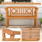 Costway Panchina da esterno in legno di acacia per 2 persone con schienale e braccioli, Panchina da giardino capacità 360 kg per veranda cortile prato e piscina Modello 2 - immagine 5