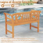 Costway Panchina da esterno in legno di acacia per 2 persone con schienale e braccioli, Panchina da giardino capacità 360 kg per veranda cortile prato e piscina Modello 2 - immagine 7