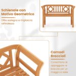 Costway Panchina da esterno in legno di acacia per 2 persone con schienale e braccioli, Panchina da giardino capacità 360 kg per veranda cortile prato e piscina Modello 2 - immagine 6