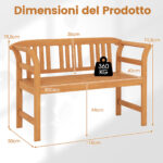 Costway Panchina da esterno in legno di acacia per 2 persone con schienale e braccioli, Panchina da giardino capacità 360 kg per veranda cortile prato e piscina Modello 3 - immagine 4
