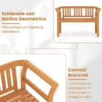 Costway Panchina da esterno in legno di acacia per 2 persone con schienale e braccioli, Panchina da giardino capacità 360 kg per veranda cortile prato e piscina Modello 3 - immagine 6
