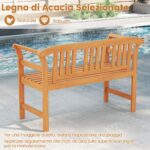 Costway Panchina da esterno in legno di acacia per 2 persone con schienale e braccioli, Panchina da giardino capacità 360 kg per veranda cortile prato e piscina Modello 3 - immagine 7