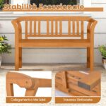 Costway Panchina da esterno in legno di acacia per 2 persone con schienale e braccioli, Panchina da giardino capacità 360 kg per veranda cortile prato e piscina Modello 3 - immagine 5