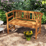 Costway Panchina da esterno in legno di acacia per 2 persone con schienale e braccioli, Panchina da giardino capacità 360 kg per veranda cortile prato e piscina Modello 3 - immagine 3