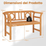 Costway Panchina da esterno in legno di acacia per 2 persone con schienale e braccioli, Panchina da giardino capacità 360 kg per veranda cortile prato e piscina Modello 1 - immagine 4