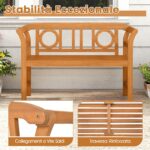 Costway Panchina da esterno in legno di acacia per 2 persone con schienale e braccioli, Panchina da giardino capacità 360 kg per veranda cortile prato e piscina Modello 1 - immagine 5