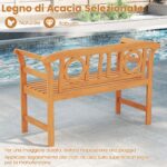 Costway Panchina da esterno in legno di acacia per 2 persone con schienale e braccioli, Panchina da giardino capacità 360 kg per veranda cortile prato e piscina Modello 1 - immagine 9