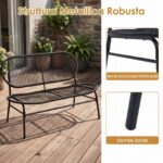 Costway Panchina da esterno in metallo con schienale ergonomico e ampia seduta in rattan, Panca da giardino portata 300 kg - immagine 10