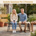 Costway Panchina da esterno in metallo con schienale ergonomico e ampia seduta in rattan, Panca da giardino portata 300 kg - immagine 7