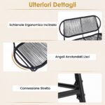 Costway Panchina da esterno in metallo con schienale ergonomico e ampia seduta in rattan, Panca da giardino portata 300 kg - immagine 9