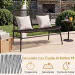 Costway Panchina da esterno in metallo con schienale ergonomico e ampia seduta in rattan, Panca da giardino portata 300 kg - immagine 8