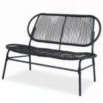 Costway Panchina da esterno in metallo con schienale ergonomico e ampia seduta in rattan, Panca da giardino portata 300 kg - immagine 5