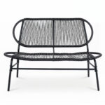 Costway Panchina da esterno in metallo con schienale ergonomico e ampia seduta in rattan, Panca da giardino portata 300 kg