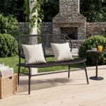 Costway Panchina da esterno in metallo con schienale ergonomico e ampia seduta in rattan, Panca da giardino portata 300 kg - immagine 2