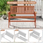 Costway Panchina da giardino 2 posti in legno massiccio con schienale e braccioli, Panchina da esterno ergonomica per balcone e giardino 119 cm - immagine 7