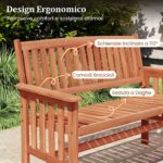 Costway Panchina da giardino 2 posti in legno massiccio con schienale e braccioli, Panchina da esterno ergonomica per balcone e giardino 119 cm - immagine 8