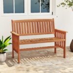 Costway Panchina da giardino 2 posti in legno massiccio con schienale e braccioli, Panchina da esterno ergonomica per balcone e giardino 119 cm - immagine 3