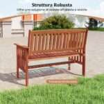 Costway Panchina da giardino 2 posti in legno massiccio con schienale e braccioli, Panchina da esterno ergonomica per balcone e giardino 119 cm - immagine 10