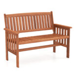 Costway Panchina da giardino 2 posti in legno massiccio con schienale e braccioli, Panchina da esterno ergonomica per balcone e giardino 119 cm